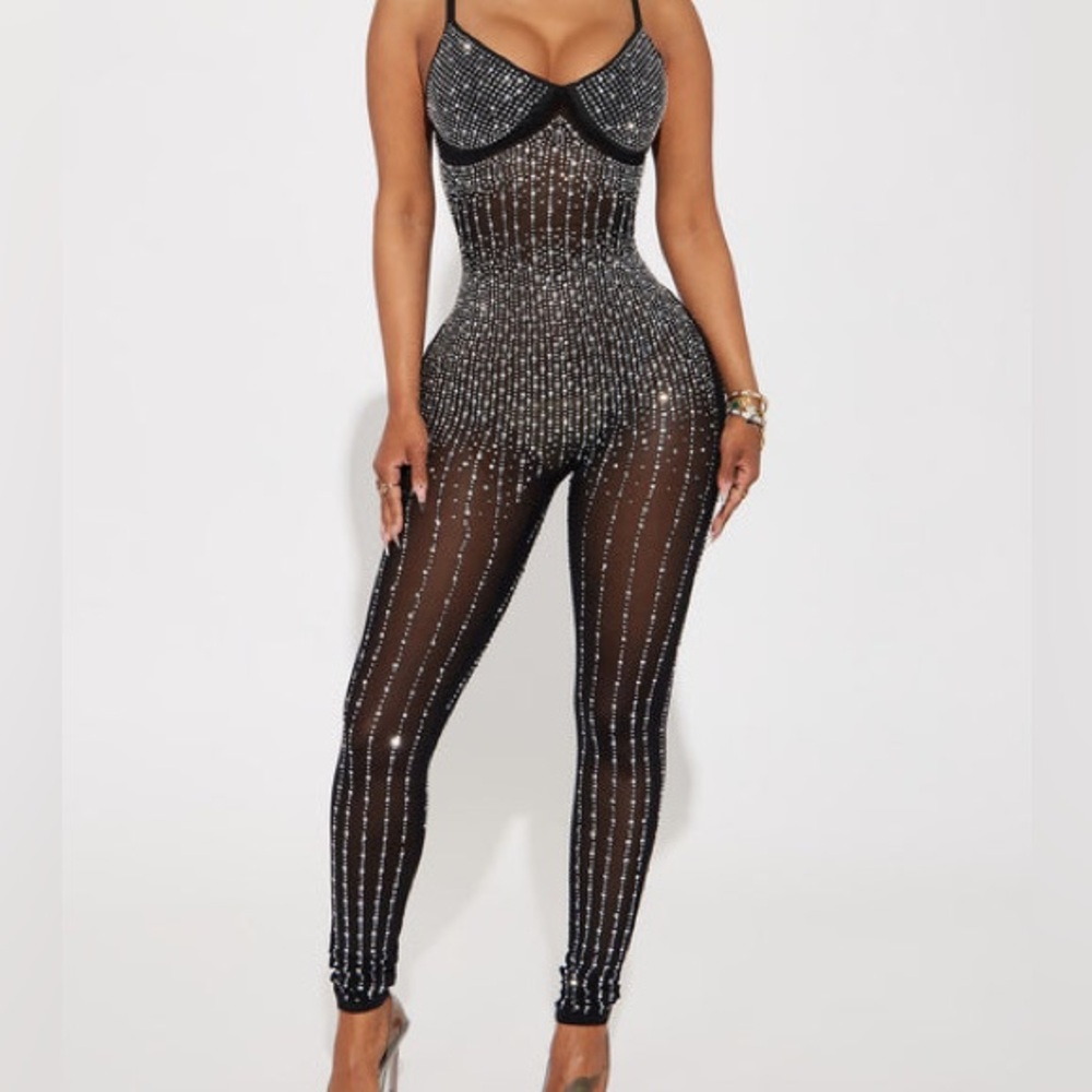 Fashion Nova Tomorrow And Tonight Rhinestone Jumpsuit - Black